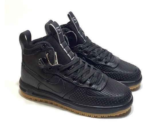 Nike Air Force 1 Lunar Duckboot зимние с мехом черные кожа, мужские